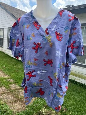 Purple Elmo Print Scrub Top